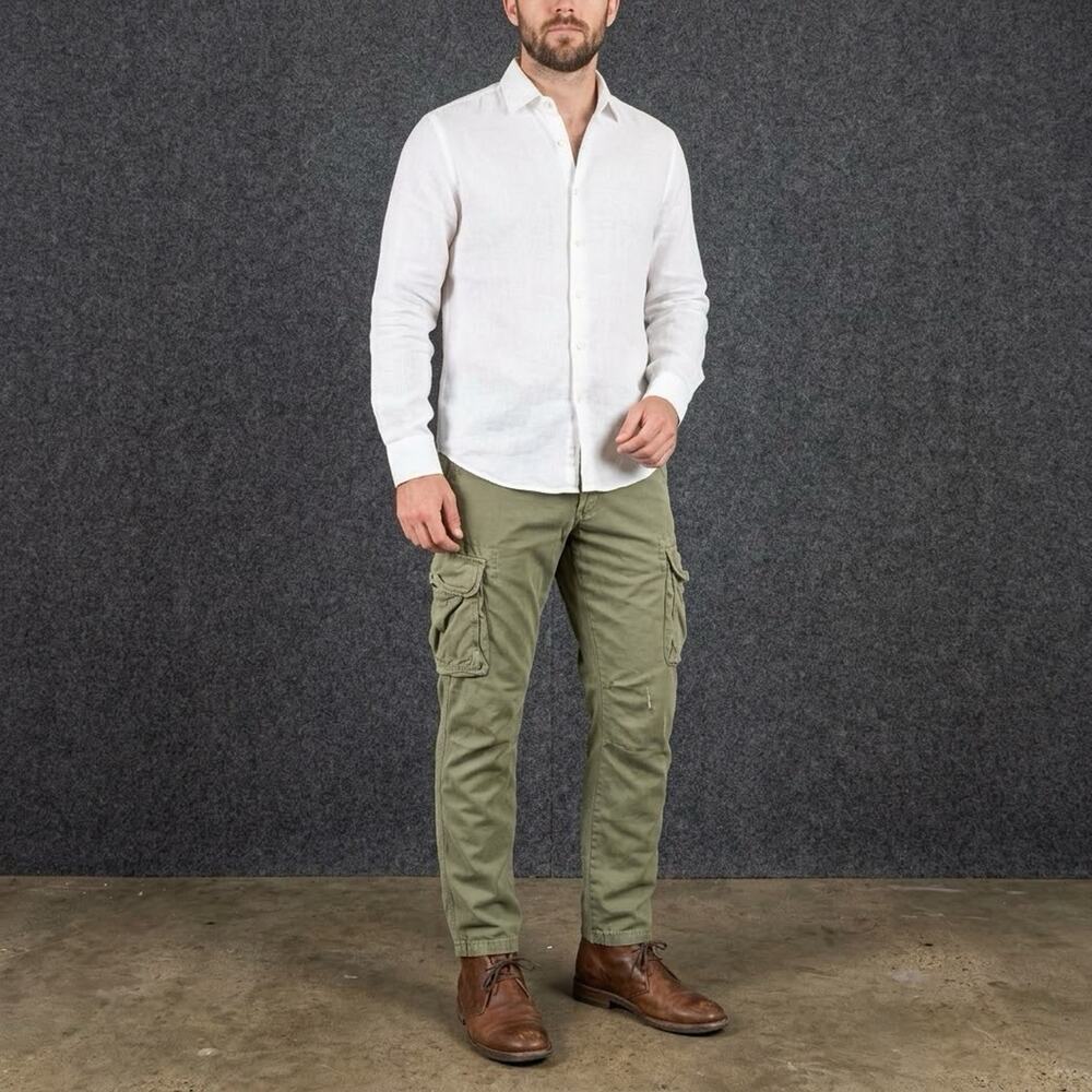 Incotex Slacks Men Se 33 Olive Green Cargo Pants Slim Fit Casual Made In Romania